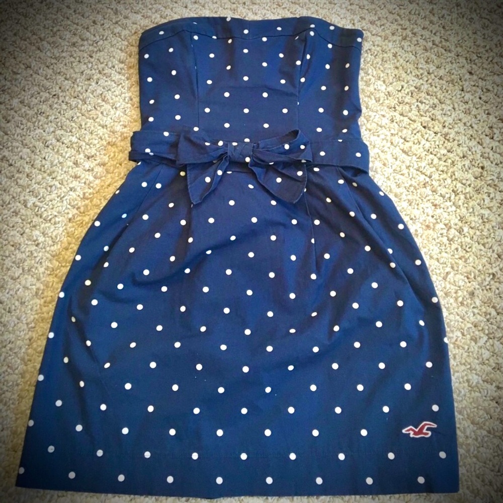 Hollister Blue Polka Dot Strapless Dress